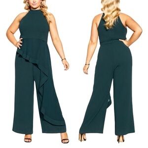 CITY CHIC Class Halter Jumpsuit in Emerald